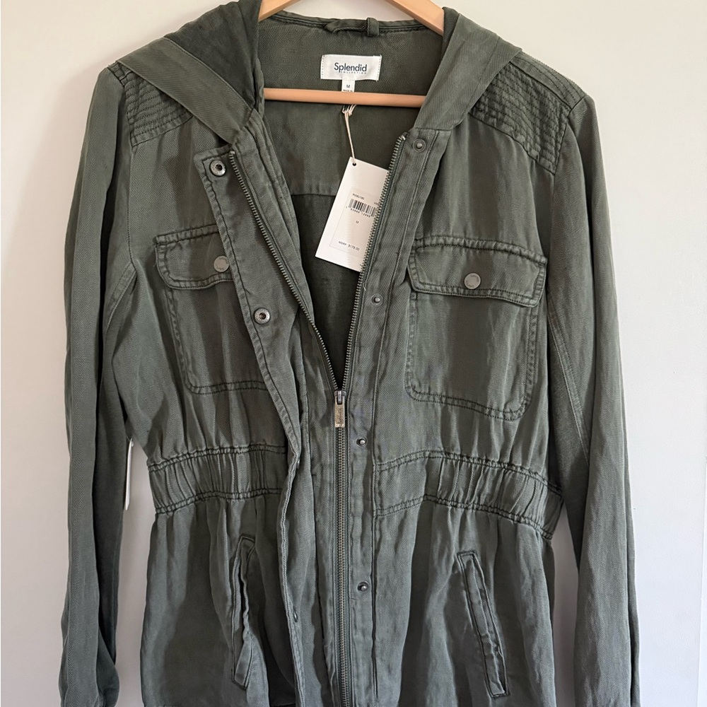 VM Green Utility Jacket with Hood and Drawstring Waist